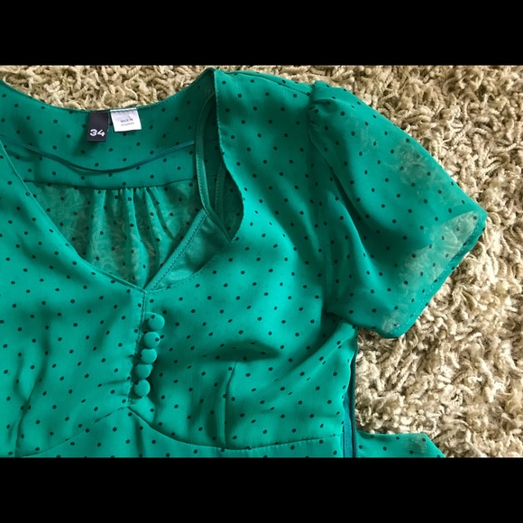 H & M green with black polka dot dress size 36 S - Picture 2 of 4